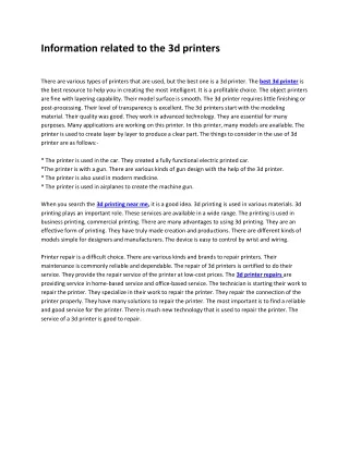 information related to the 3d printers
