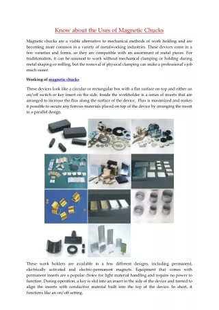 know about the uses of magnetic chucks