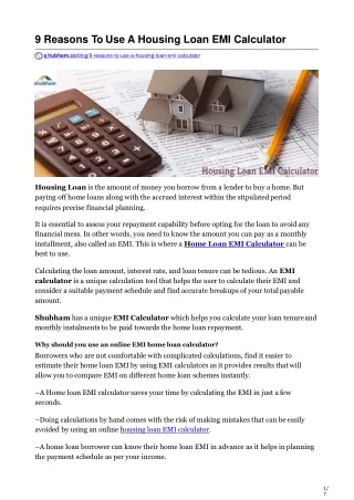9 Reasons To Use A Housing Loan EMI Calculator