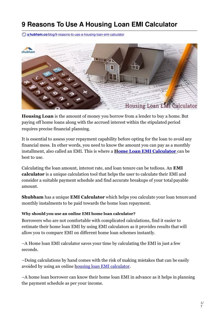 9 reasons to use a housing loan emi calculator