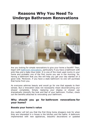 reasons why you need to undergo bathroom