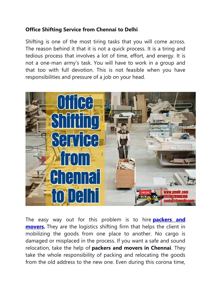 office shifting service from chennai to delhi