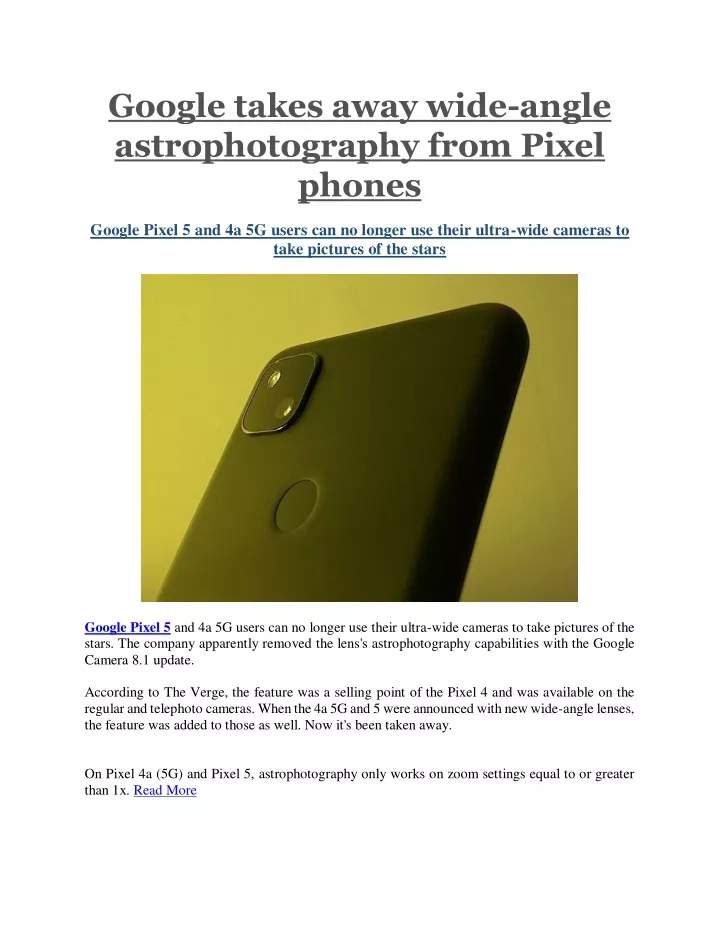 google takes away wide angle astrophotography