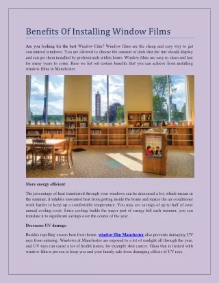 benefits of installing window films