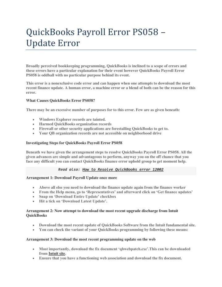 quickbooks payroll error ps058 update error