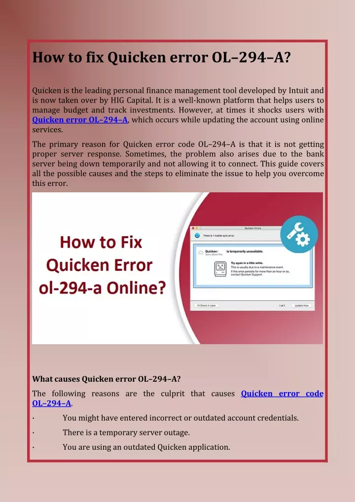 how to fix quicken error ol 294 a