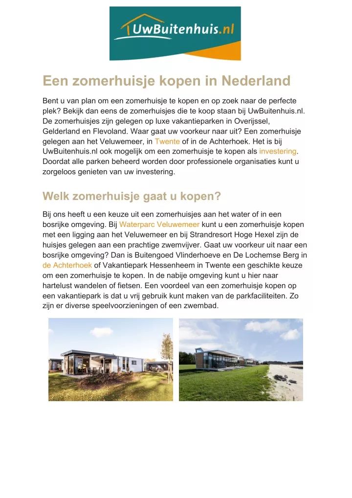 een zomerhuisje kopen in nederland