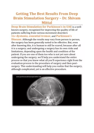 Getting The Best Results From Deep Brain Stimulation Surgery - Dr. Shivam Mittal