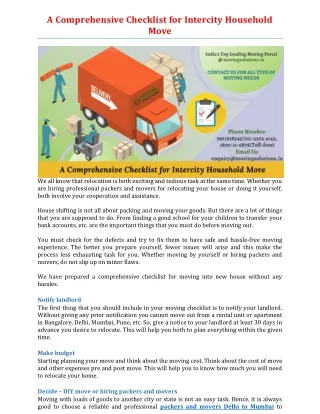 a comprehensive checklist for intercity household