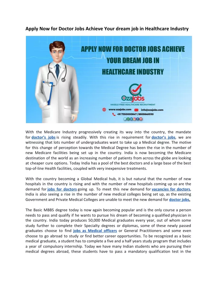 apply now for doctor jobs achieve your dream