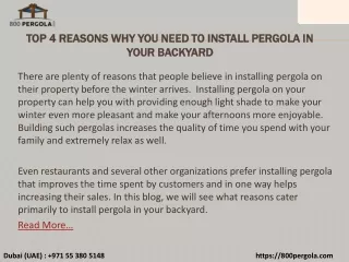 Top 4 Reasons Why You Need to Install Pergola in Your Backyard