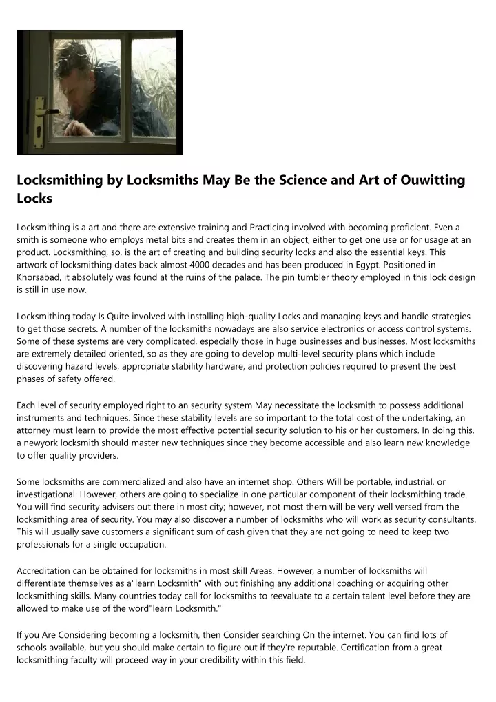 locksmithing by locksmiths may be the science