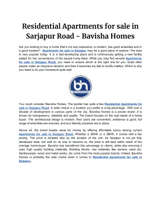 Residential Apartments for sale in Sarjapur Road - Bavisha Homes