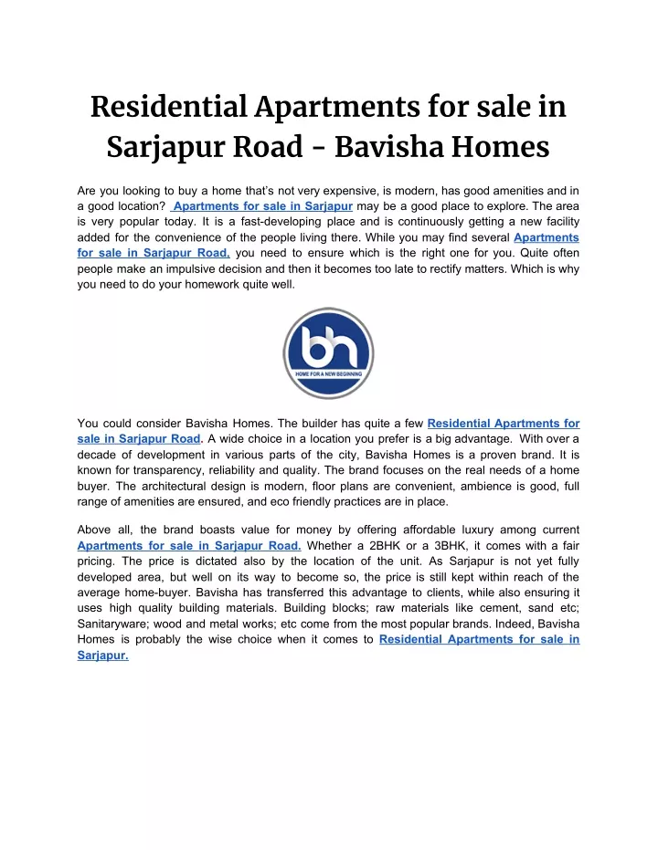 residential apartments for sale in sarjapur road