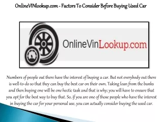 OnlineVinlookup.com - Factors To Consider Before Buying Used Car