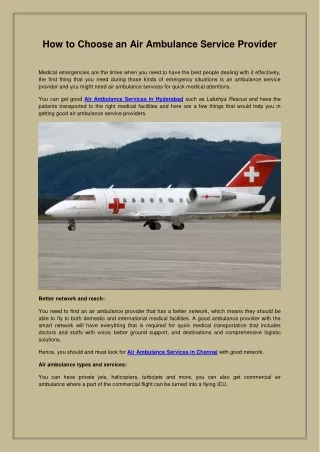 How to Choose an Air Ambulance Service Provider