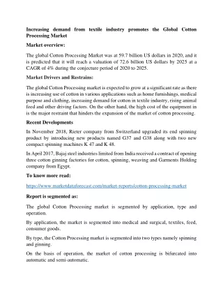 increasing demand from textile industry promotes
