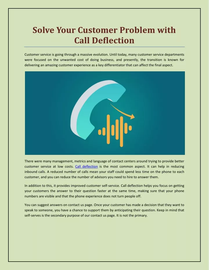 solve your customer problem with call deflection