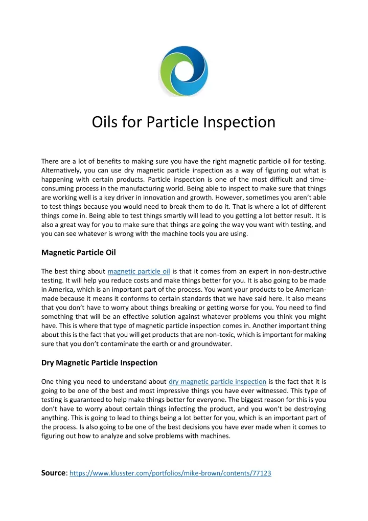 oils for particle inspection