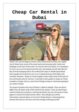 Cheap Car Rental in Dubai