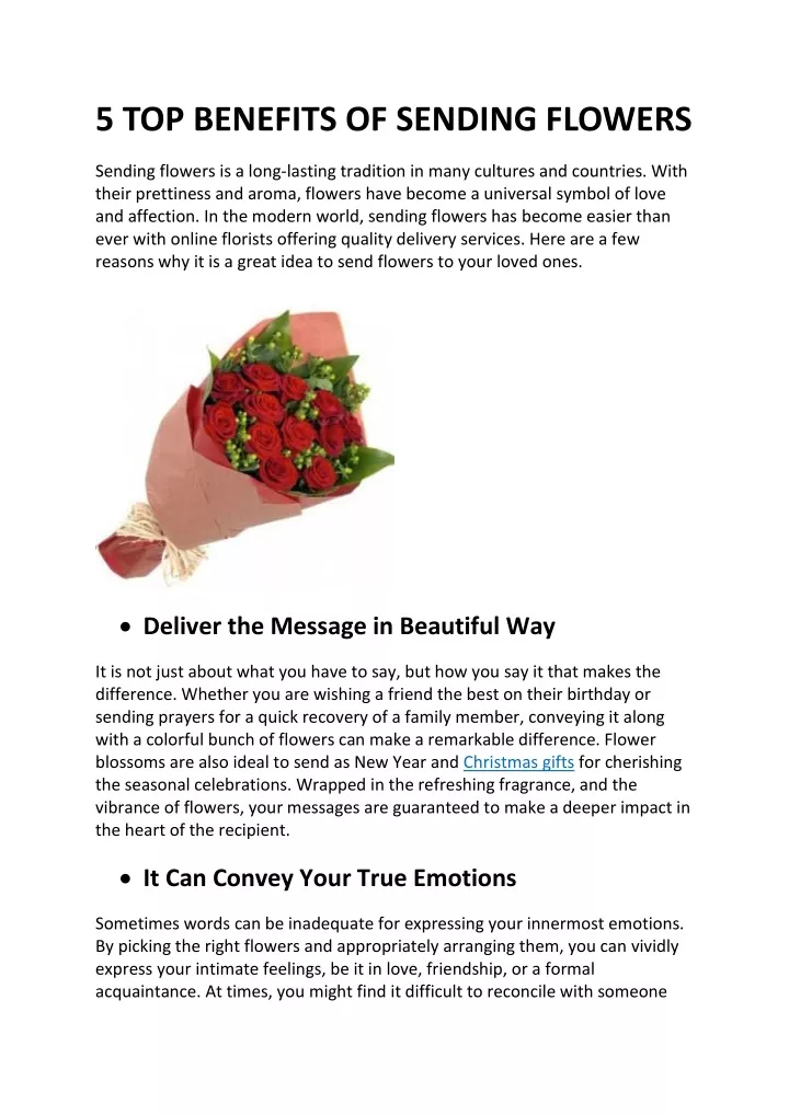 PPT 5 TOP BENEFITS OF SENDING FLOWERS PowerPoint Presentation, free