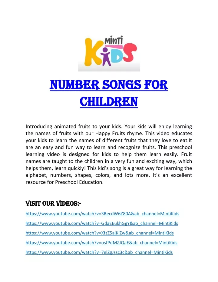number songs for number songs for children