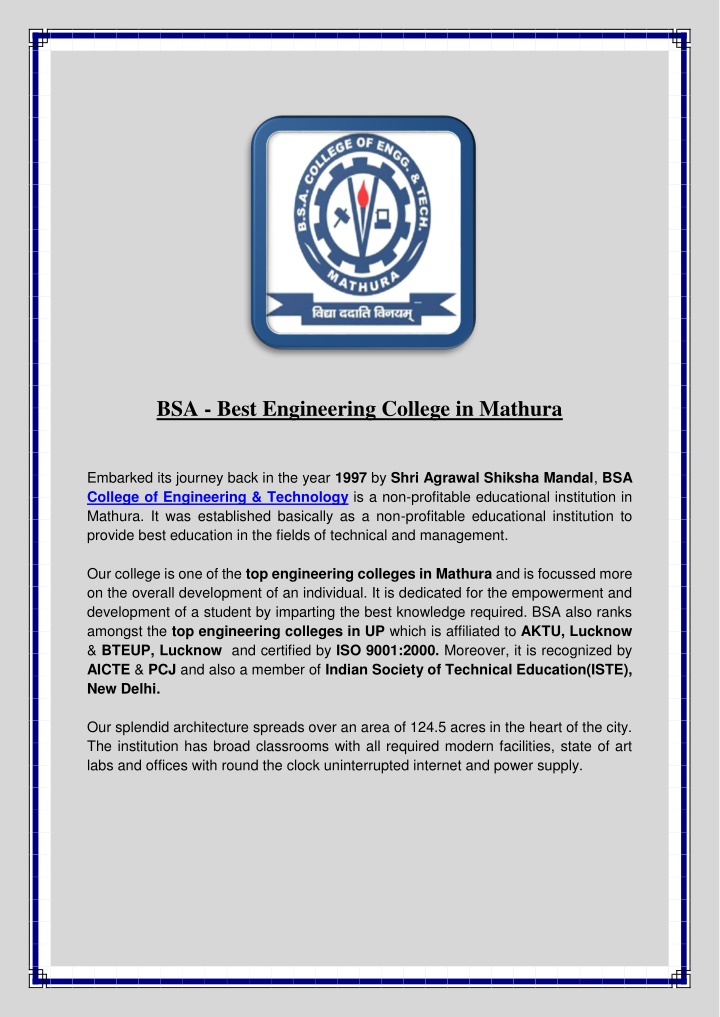 bsa best engineering college in mathura