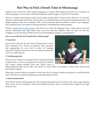 best way to find a french tutor in mississauga