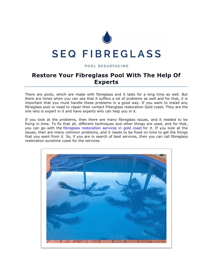 restore your fibreglass pool with the help