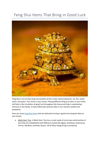 feng shui items that bring in good luck