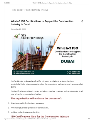 Which-3 ISO Certifications to Support the Construction Industry in Dubai?