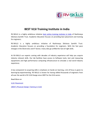 BEST VLSI Training Institute in India