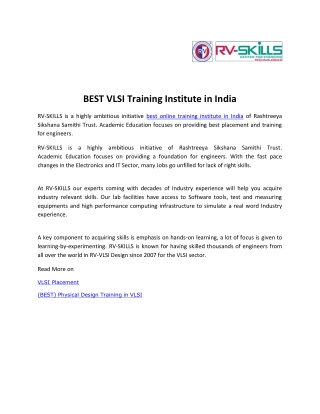 best vlsi training institute in india