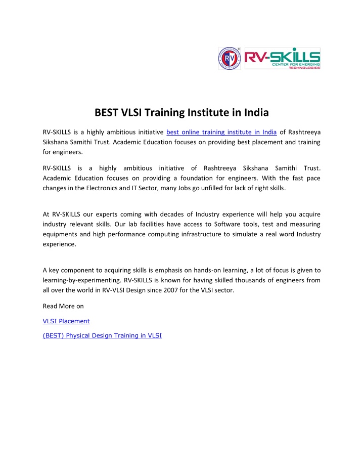 best vlsi training institute in india