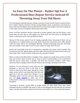 Go Easy On The Planet – Rather Opt For A Professional Shoe Repair Service Instead Of Throwing Away Your Old Shoes