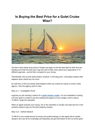 Is Buying the Best Price for a Gulet Cruise Wise?