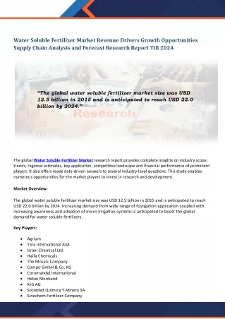 water soluble fertilizer market revenue drivers