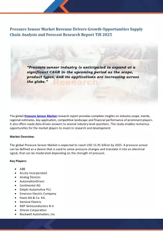 pressure sensor market revenue drivers growth