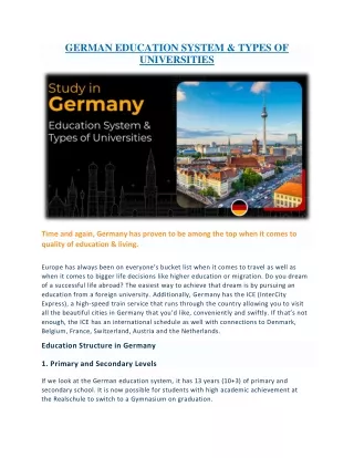 GERMAN EDUCATION SYSTEM & TYPES OF UNIVERSITIES