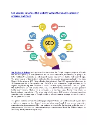 seo services in lahore this visibility within