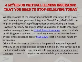 4 Myths On Critical Illness Insurance That You Need To Stop Believing Today
