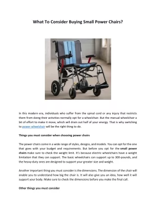 what to consider buying small power chairs