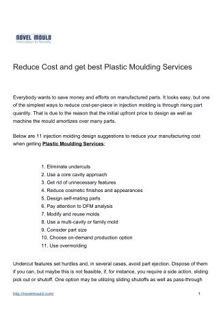Reduce Cost and get best Plastic Moulding Services