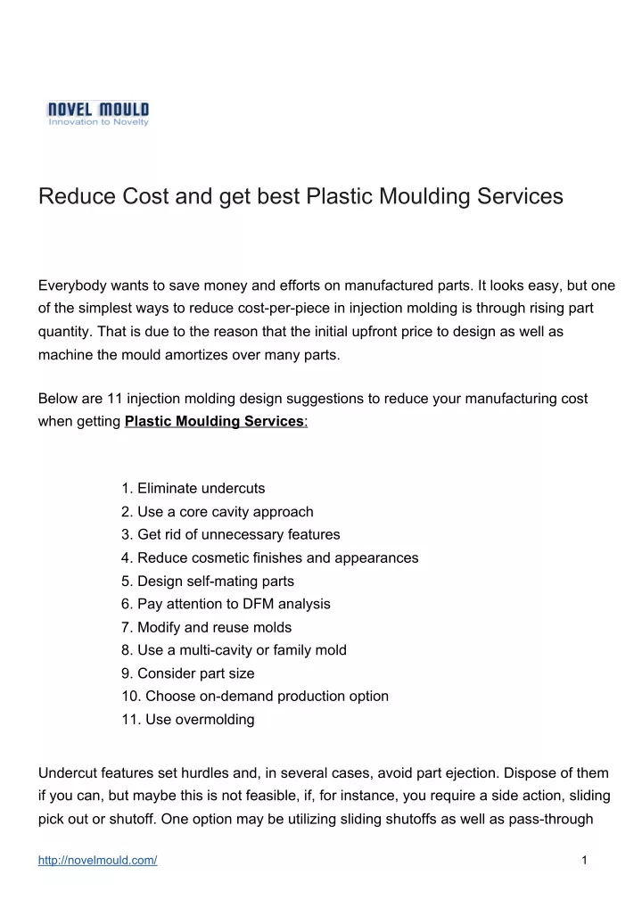 reduce cost and get best plastic moulding services