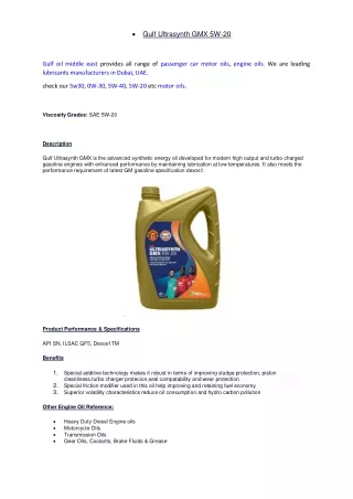 Top Automotive Lubricant In UAE