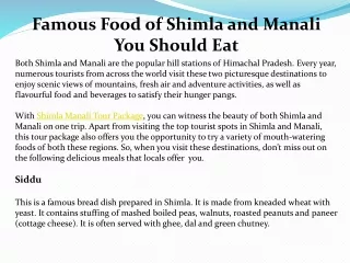 Famous Food of Shimla and Manali You Should Eat