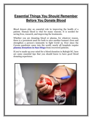 Essential Things You Should Remember Before You Donate Blood