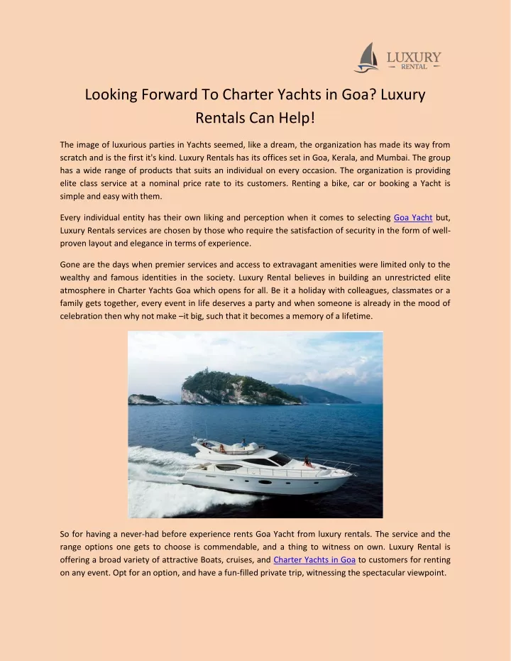 looking forward to charter yachts in goa luxury