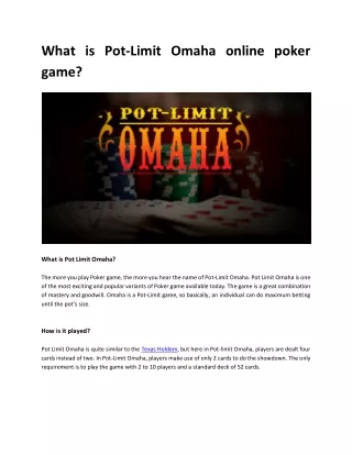 what is pot limit omaha online poker game