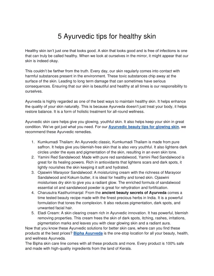 5 ayurvedic tips for healthy skin